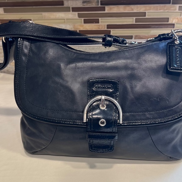 Coach Soho F19580 Medium Black Leather Flap Duffle Shoulder Bag - Picture 2 of 10